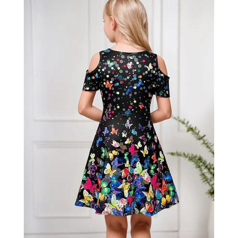 Girls' 3D Butterfly Dress Short Sleeve Summer Spring Vacation Daily Holiday Beautiful Sweet Kids 4-12 Years Casual Dress Knee-length Regular Fit3