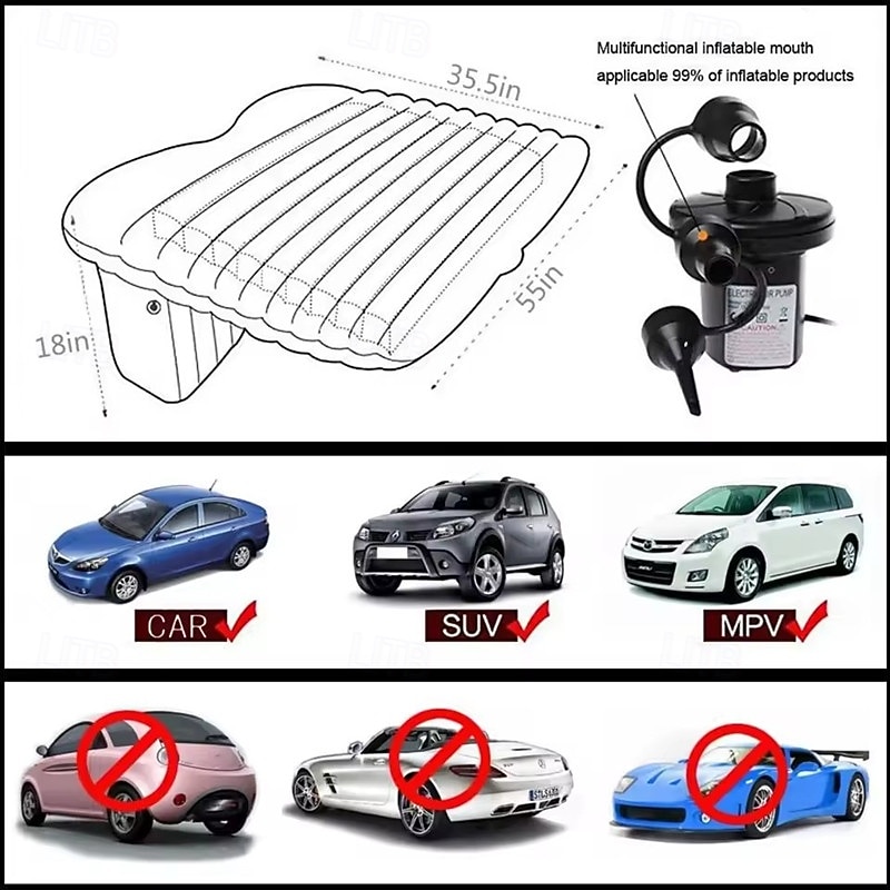 Inflatable Car Bed & Camping Mattress  SUV-Ready Portable Air Couch for Travel/Sleeping  w/ 2 Air Pillows  Black3