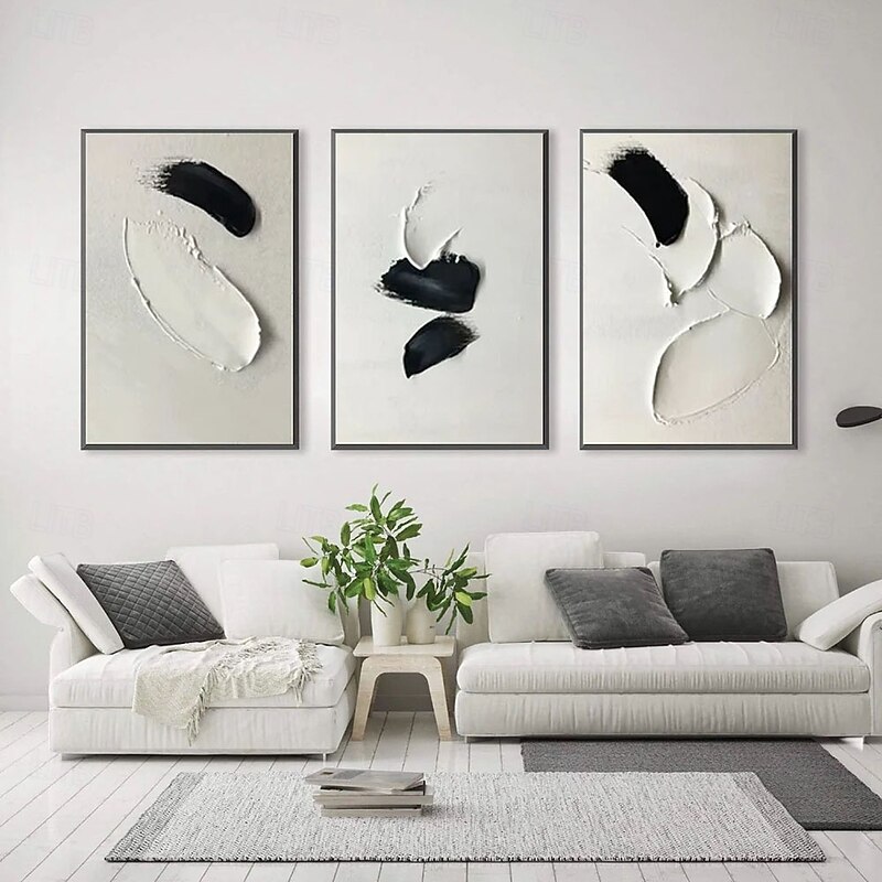 Black and White oil painting handmade Wall Art Set of 3 Abstract Painting on Canvas hand painted Texture mordern painting Wall Art Modern Abstract painting Wall Art Wal Decor2