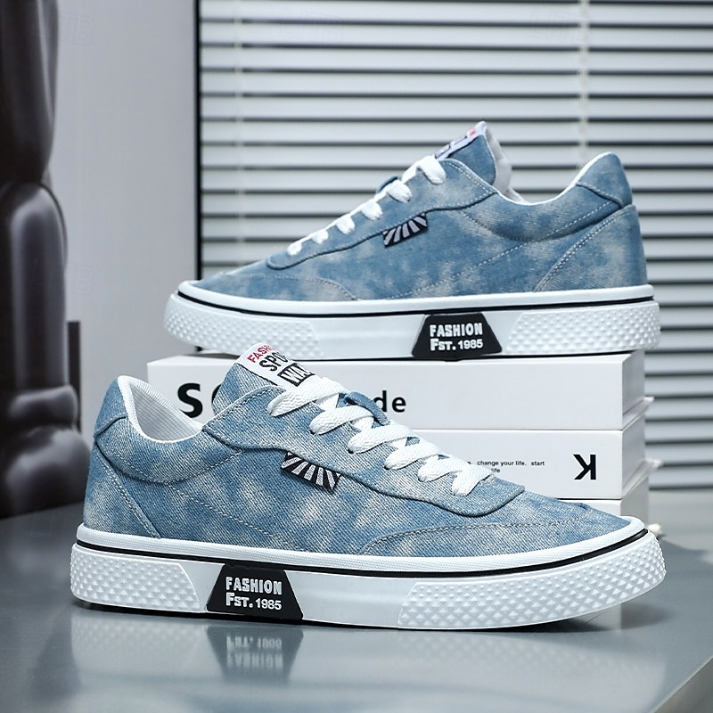Men's Blue Denim Sneakers with Graphic Print and Lace-up Design - Casual, Trendy, Ideal for Everyday Wear and Urban Adventures4