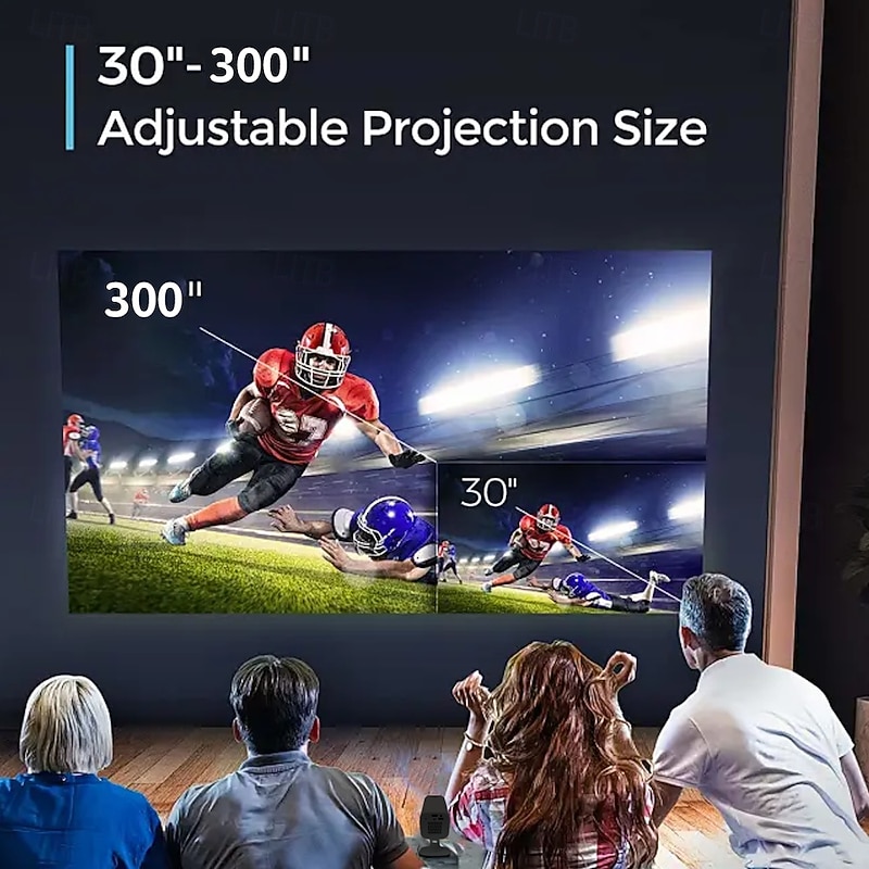 Mini Smart Projector 30000 Lumens, 1080P Support, 300" Display, 180° Rotation, Manual Focus, High Contrast, Intelligent Chip for Gaming3
