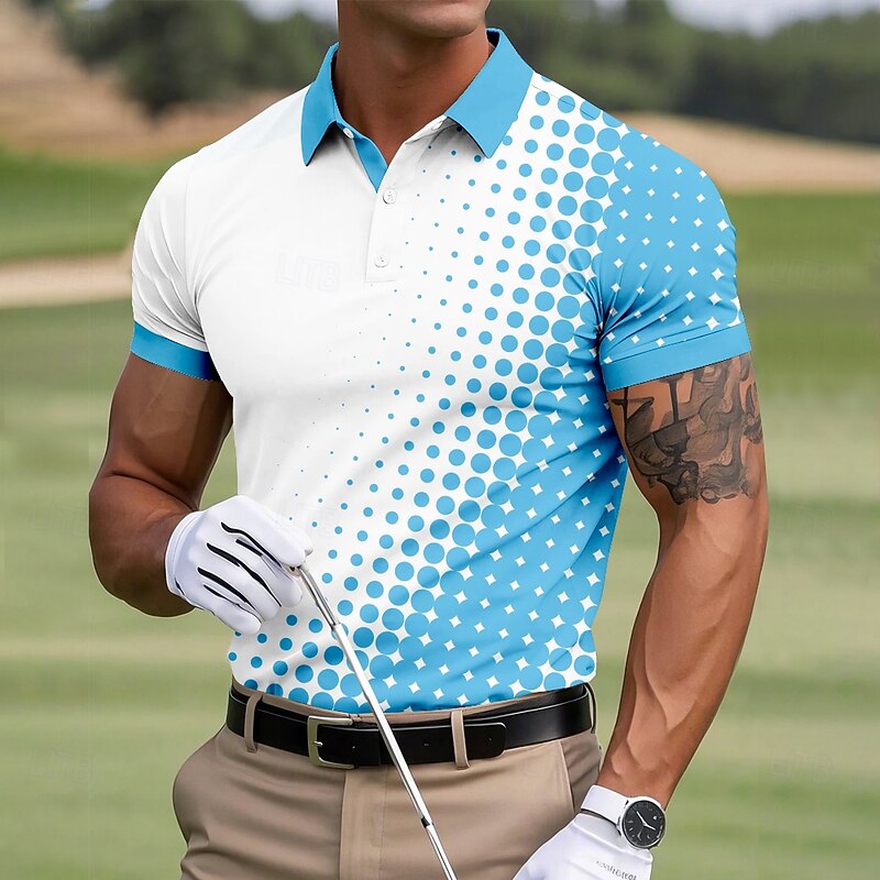 Men's Geometric Pattern Sports Polo Shirts Short Sleeve Polo Shirts Collared Shirts Casual School Outdoor Daily Wear 3D Print Summer Black Red Sky Blue2