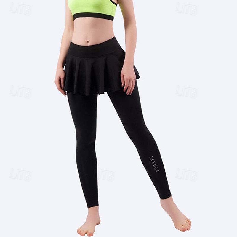 Women's Solid Colored Tennis Skirt with Leggings Pleated Side Pockets Quick Dry Tennis Golf Pickleball Bottoms Black Tennis Clothing