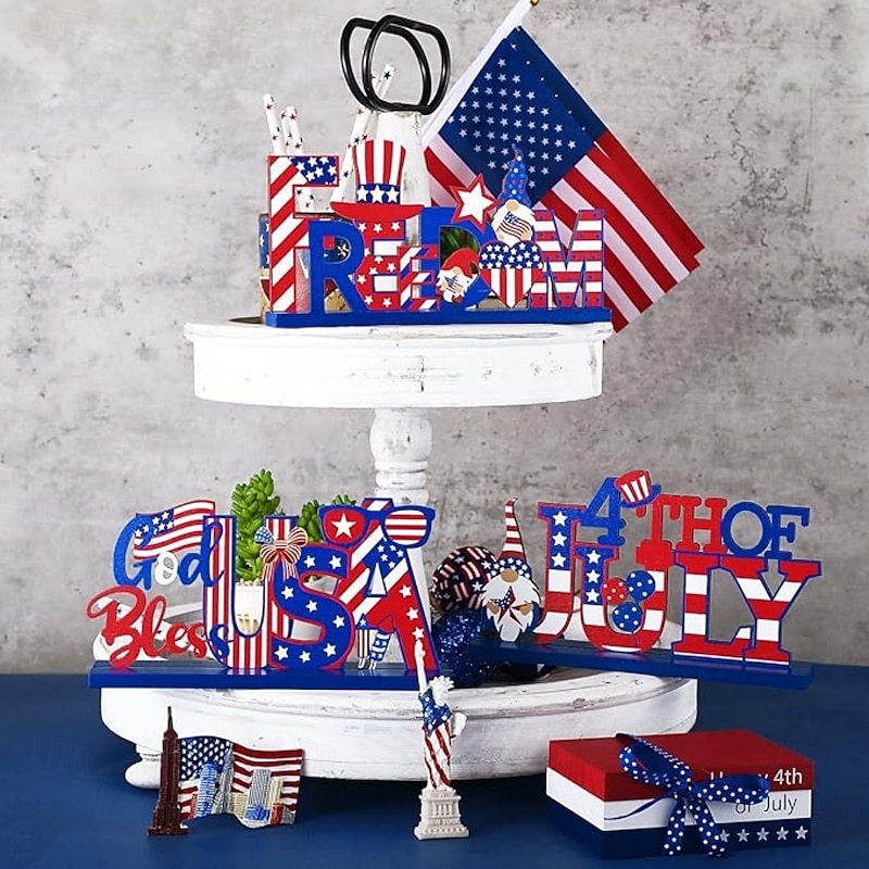 3 Pieces Patriotic Wooden Decorations 4th of July Independence Day Decorations Patriotic Table Decorations Wooden Table Centerpieces Decorations for American Memorial Day Veteran Day Party Decor2