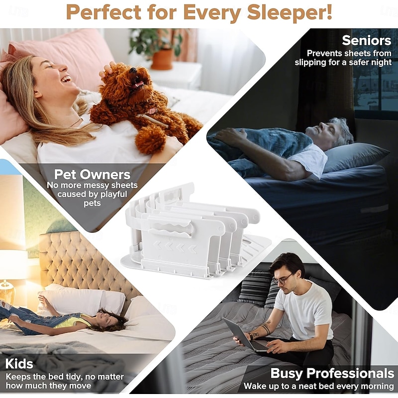 4-Pack Lock Bed Sheet Holders for Corners - Bed Sheet Holder Straps Fit for All Mattress Types, Fitted Sheet Holders Keep Sheets Firm & Tight, Easy Installation Sheet Clips, Stay4