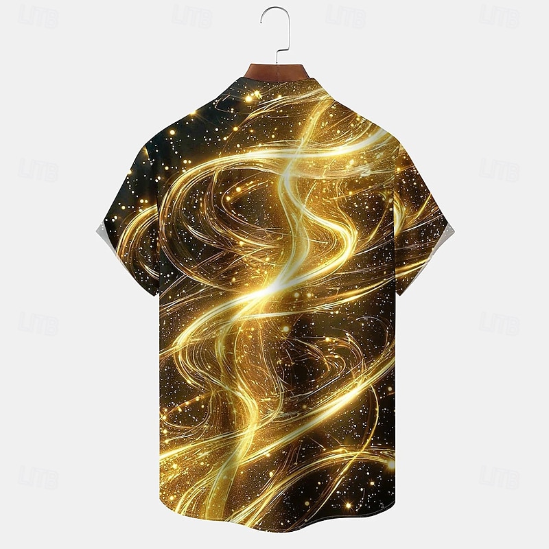 Men's Geometric Waves Abstract Art Shirt Summer Shirt Button Up Shirt Short Sleeve Fashion Casual Outdoor Vacation Dailywear Summer Spring Turndown 3D Print Collared Shirts Front One Pocket Black2