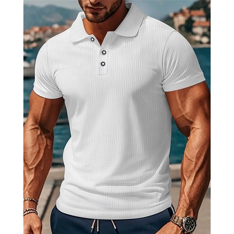 Men's Golf Shirt Golf Polos Shirts Work Casual Lapel Short Sleeve Basic Modern Plain Buttons Jacquard Summer Regular Fit Black White Sky Blue Khaki Gray Golf Shirt4