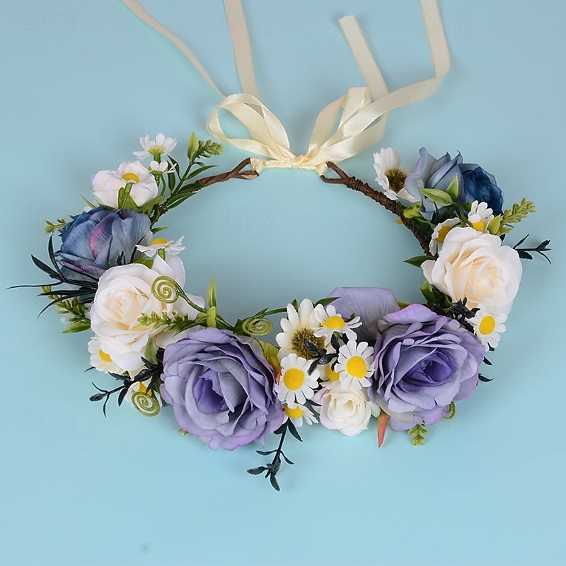 Rose Flower Crown for Women - Purple Fairy Flower Headband Sweet Hair Wreath Accessories for Women Girls Wedding Festival Party Favors Photo Prop