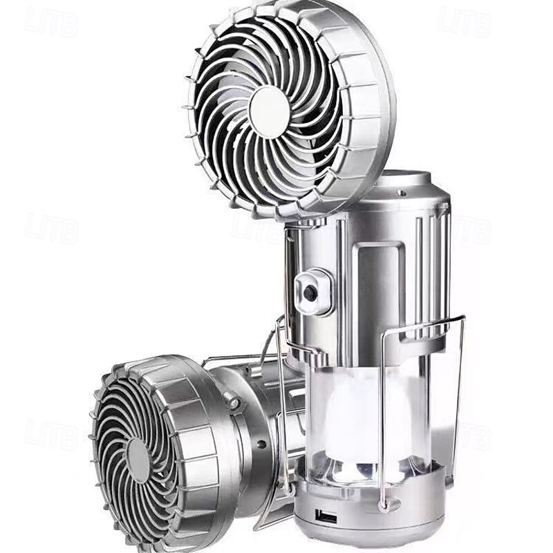 Camping Lantern with Fan, Flashlight Lantern Collapsible-USB Rechargeable, Solar & Battery Powered Camping Lampp for Picnic, Barbecue, Fishing, Travel Rechargeable Emergency Light