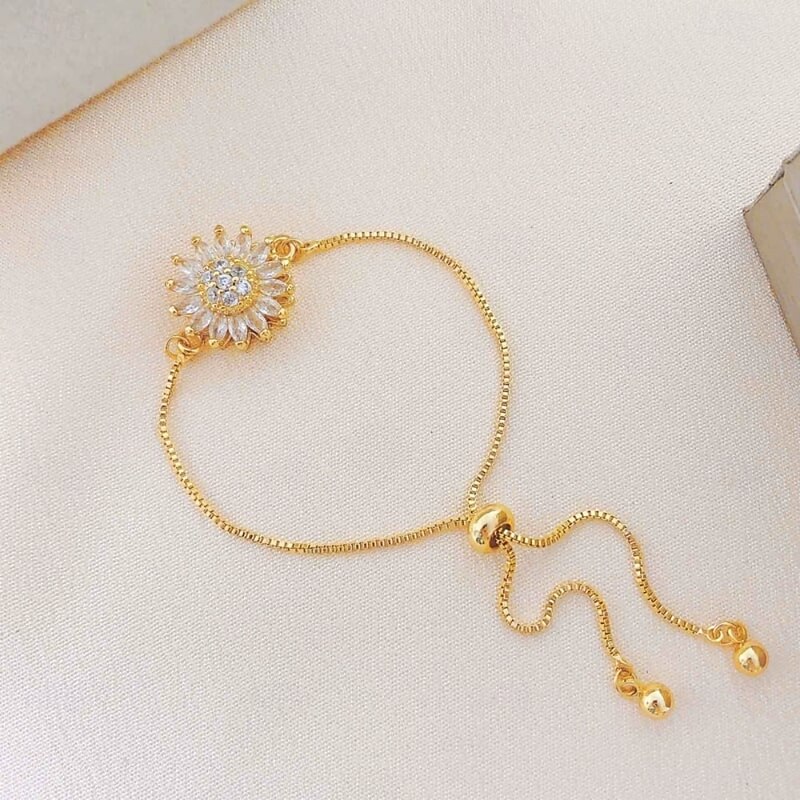 Sunflower Mood Bracelet Gift for Women, Rotatable Sunflower Charm Jewelry Gift, Dainty Gold Plated Collarbone Chain, Mother's Day Birthday Gift for Women4