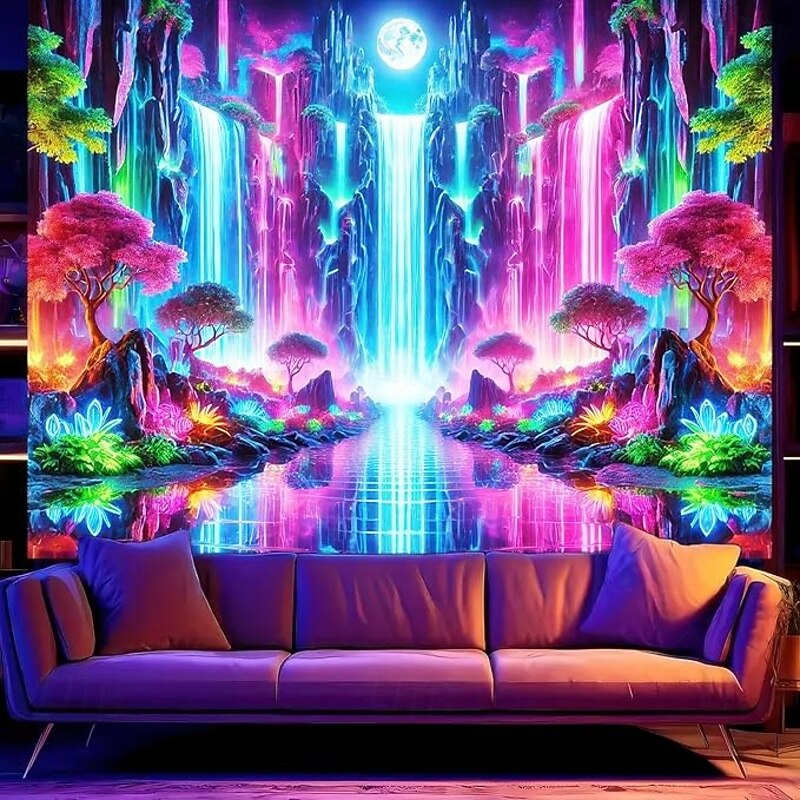 Blacklight Tapestry Glow in the Dark Glow Party UV Reactive Fantasy Waterfall Trippy Misty Nature Landscape Hanging Tapestry Wall Art Mural for Living Room Bedroom4