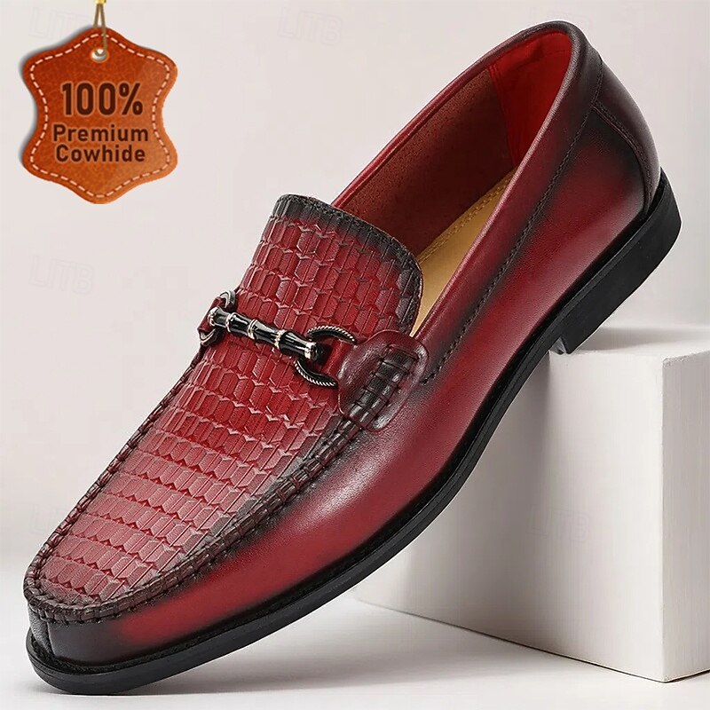 Men's Premium Red Crocodile Leather Loafers with Horsebit Detail for Luxurious Casual and Evening Wear