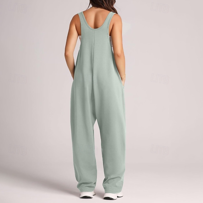 Women's Normal Jumpsuit Streetwear Solid Color Sleeveless U Neck Pocket Street Daily Regular Fit Black Light Green Pink Summer4