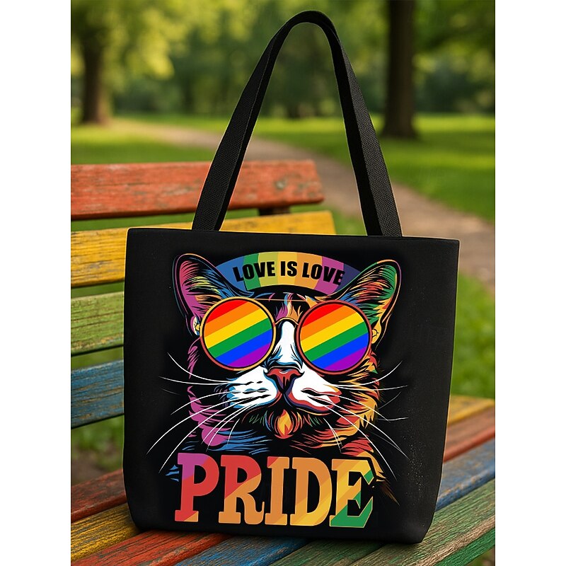 LGBTQ Pride Tote Bag with Rainbow Cat/Heart/Sunflower Print – Love is Love Design, Durable Canvas Shoulder Bag for Women and Men, Perfect for Parades, Festivals and Daily Use2