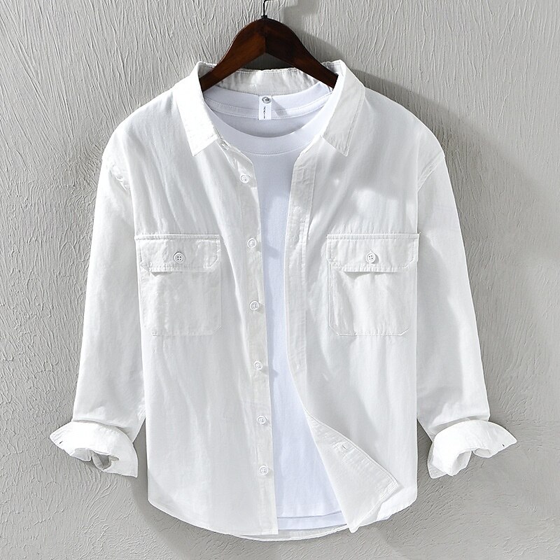 Men's Shirt Linen Shirt Casual Shirt Button Up Shirt Cotton Shirt Plain Vacation Hawaiian Black White Orange Brown Long Sleeve Lapel Spring Fall Clothing Apparel Buttons4