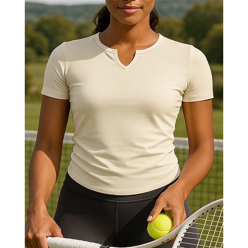 Women's Solid Colored Tennis Top Short Sleeves Ruched Sweat-Wicking Moisture Wicking Breathable Tennis Golf Pickleball V Neck Black White Blue Tennis Clothing