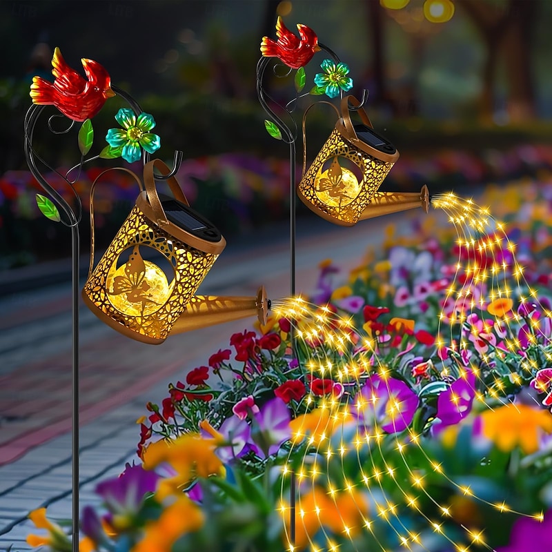 1 Pc Outdoor Solar Landscape Lights Waterproof Metal Angel Water Bottle Light Hanging Waterfall Decorative Light Hollow Projection Light Courtyard Garden Lawn Path Landscape Light3