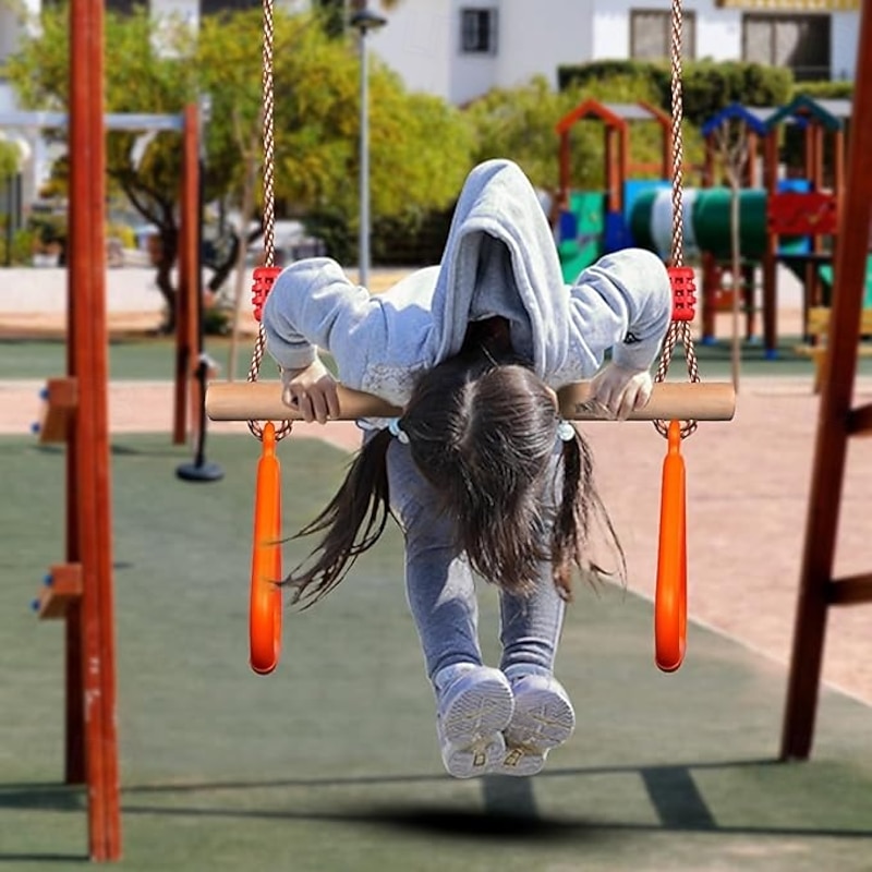 Children's Wooden Trapezoidal Swing Game With Plastic Gym Ring For Indoor And Outdoor Entertainment3