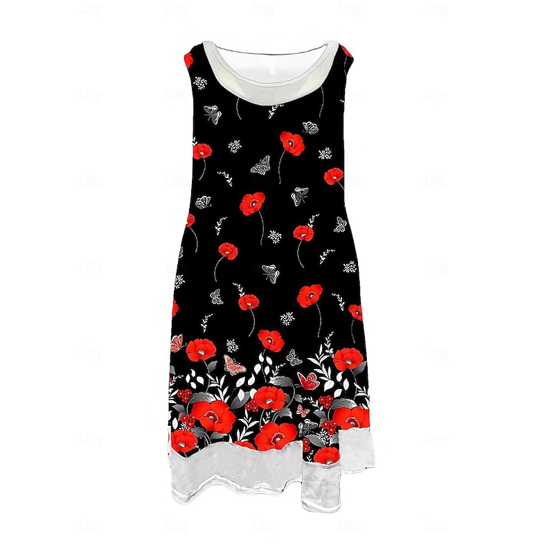 Women's Midi Dress Tank Dress Fashion Classic Outdoor Daily Weekend Regular Fit Graphic Sleeveless Crew Neck Black Summer Spring Fall3