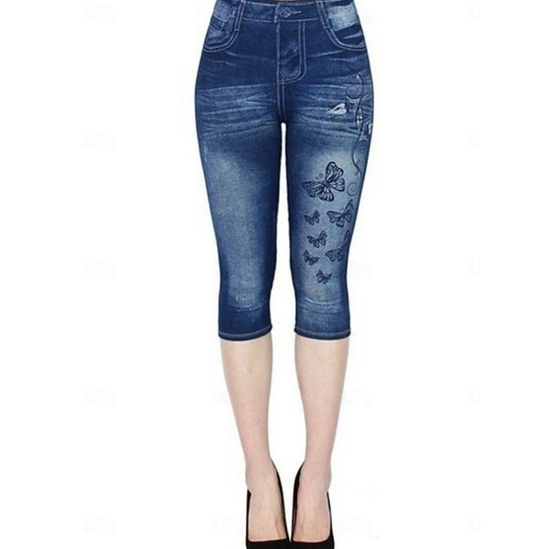 Women's Leggings Capri Pants 3D Print Vacation Vintage Casual Calf-Length High Waist Floral High Cut Comfort Breathable Quick Dry Stretchy Outdoor Street Daily Navy Blue Blue Dark Blue Summer3