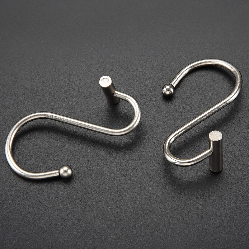 Nickel Shower Curtain Hooks, Rust Proof Shower Curtain Rings for Bathroom, Silver Metal Decorative Shower Curtain Hooks Hangers for Shower Curtain Rod, Set of 12 T-Bar Design3