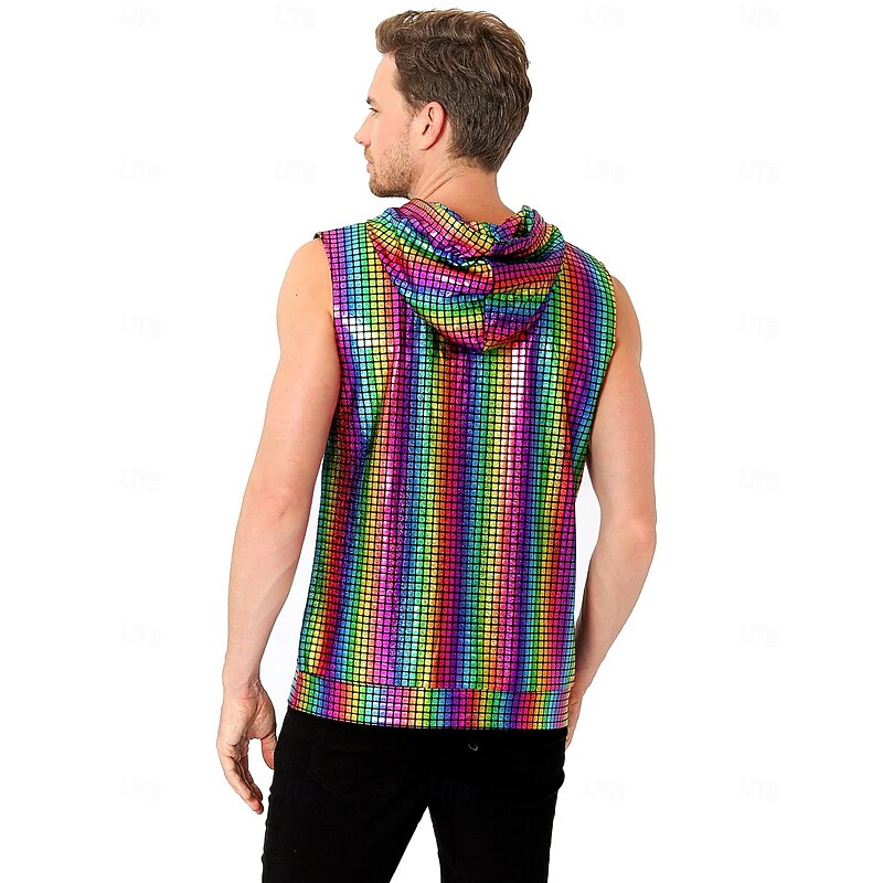 Retro Vintage 1980s Rave Sleeveless Hoodie Disco Zip-Up Grid / Plaid Fancy Dress Men's Halloween Carnival Music Festival Pride Parade Gay Club Adults' Vest All Seasons