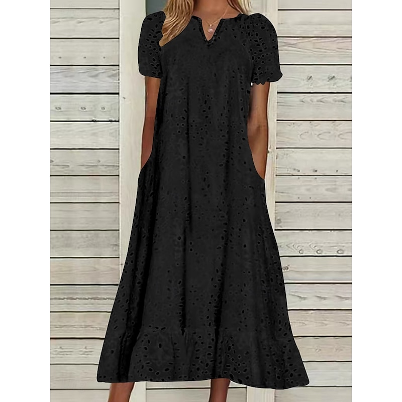 Women's Midi Dress A Line Dress Summer Dress Casual Daily Regular Fit Plain Short Sleeve V Neck Black White Fuchsia Summer2