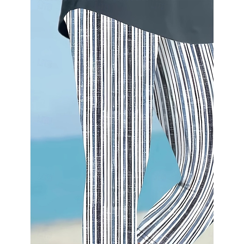 Women's Capri Pants Leggings Vacation Vintage Fashion Calf-Length High Waist Graphic Polka Dot Striped Printing Breathable Soft Stretchy Outdoor Vacation Street Black & White Grey White Blue Summer3
