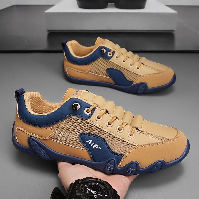 Men's Sneakers Beige and Blue Athletic Shoes with Mesh Upper and Cushioned Sole for Casual Wear and Outdoor Sports4