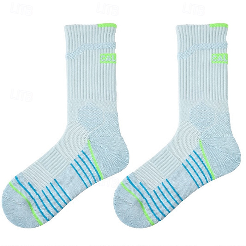 Sports Socks Tennis Socks 1 Pair Women's Socks Anti-Slip Breathable Tennis Basketball Running Jogging Pickleball Sports Color Block Cotton White + Green White Pink3