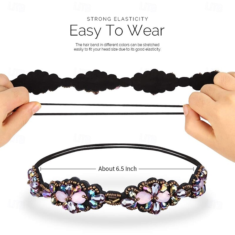 Elastic Beaded Headbands Beads Crystal Rhinestone for Women amp Girls3