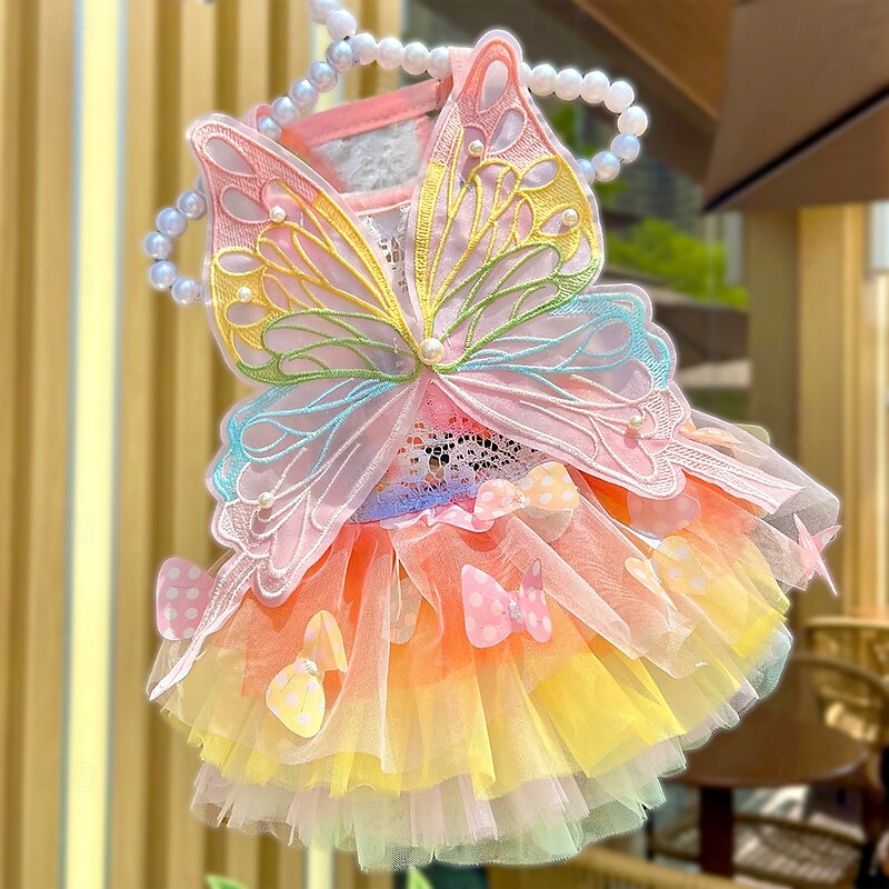 Rainbow Butterfly Dog Dresses for Small Dog Girl Puppy Lace Tutu Princess Dress Cat Outfit Pet Butterfly Costume for Kitten Chihuahua Yorkie Pomeranian2