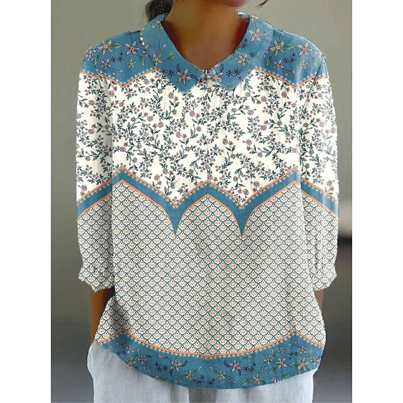 Women's Blouse Long Sleeve Peter Pan Collar Casual Floral Graphic Vintage Tropical Daily Collar Regular Tops Daily Buttons Print Black Light Green Blue Purple Green Summer Spring3