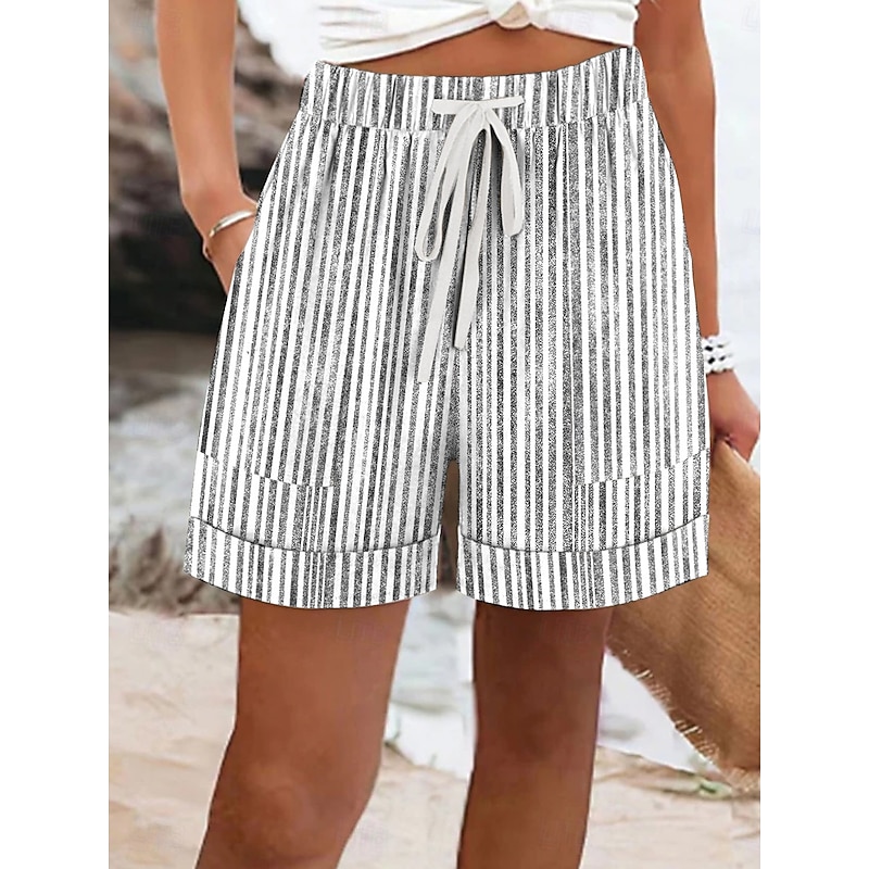 Women's Shorts Chinos Vacation Basic Casual Short Mid Waist Striped Elastic Waist Vacation Street Causal Ash Violet Robin's Egg Blue Red Summer Spring Regular Fit4