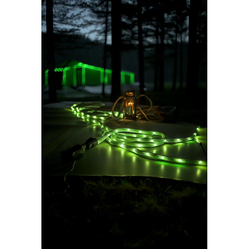 1 Pc Outdoor Camping Rope Lights Luminous Rope – 3M/5M/10M, IP66 Waterproof, Windproof Tent Canopy Rope with 8 Lighting Modes, Durable Design, and AA Waterproof Battery Box4