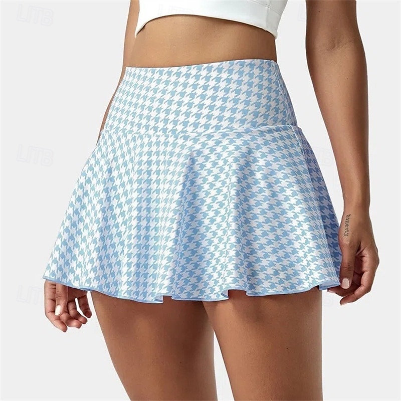 Women's Checkered / Gingham Tennis Skirts Tennis Skirts with Shorts Wide Waistband Moisture Wicking Breathable Tennis Pickleball Running Pink Light Blue Tennis Clothing