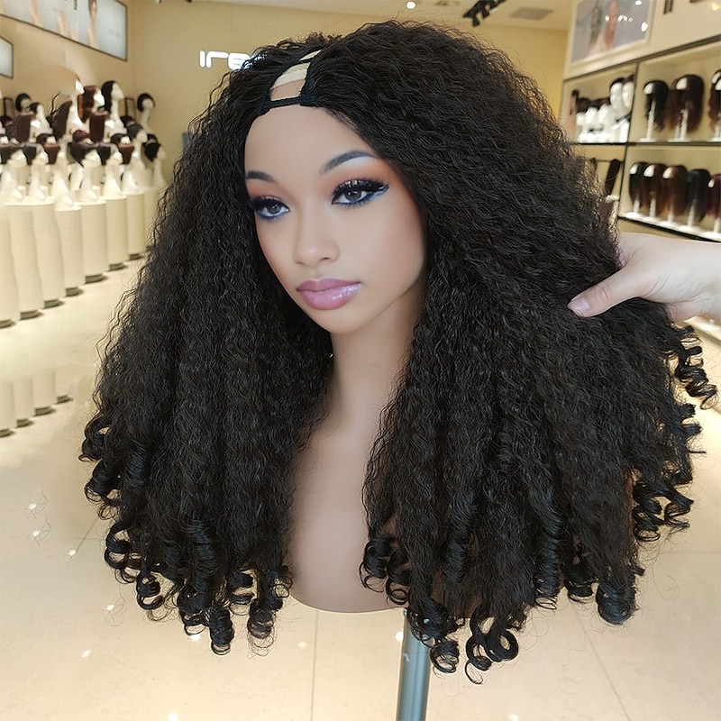 Synthetic Lace Wig Jerry Curl Style 20 inch Dark Brown Middle Part U Part Wig Women's Wig Dark Brown4