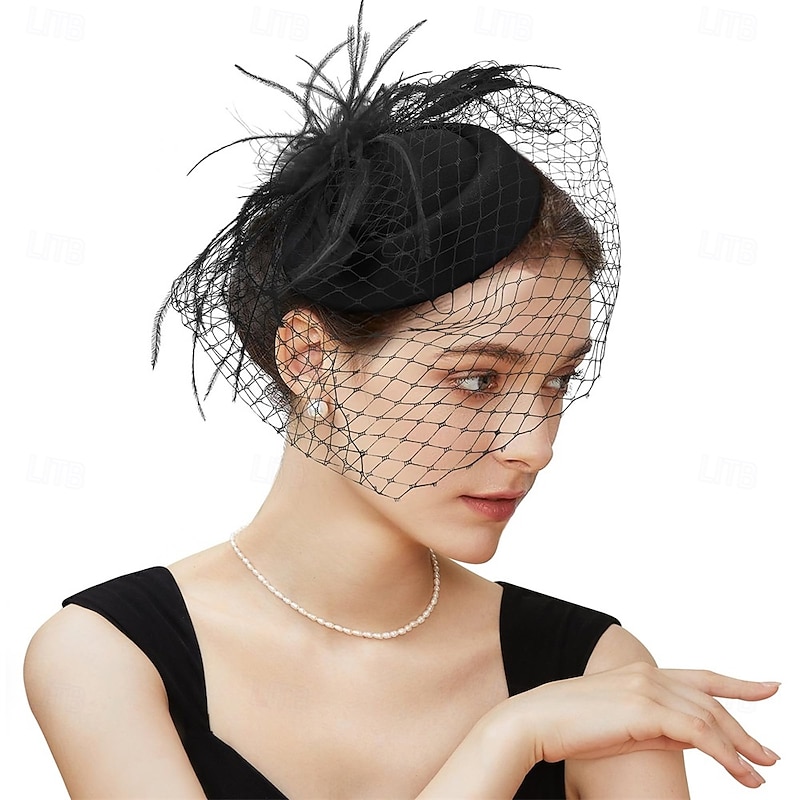 Fascinator Hat Veil Feather Fascinator Tea Party Bridal Wedding Veil Retro Hat Pillbox Derby Hats for Women
