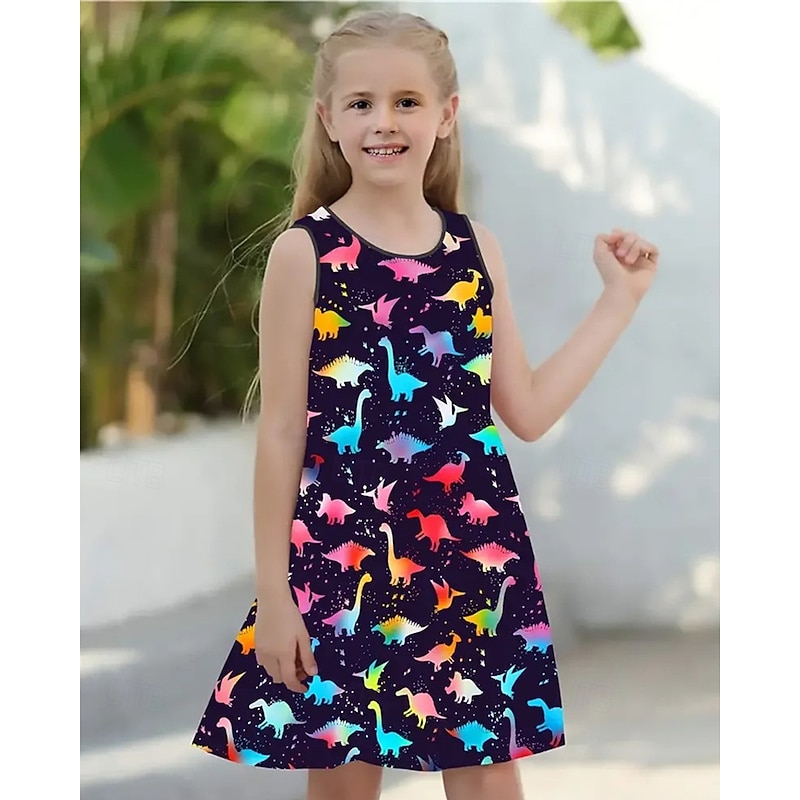 Girls' 3D Peacock Sunflower Dress Sleeveless Summer Spring Vacation Daily Holiday Princess Beautiful Sweet Kids 4-12 Years Casual Dress A Line Dress Knee-length Regular Fit2