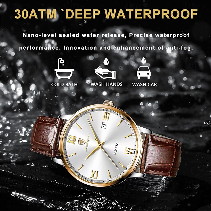 826 Men's Quartz Watch – Ultra-Thin Alloy Case, Leather Strap, Luminous Hands, Date Display, 30M Waterproof, Classic Business Style3