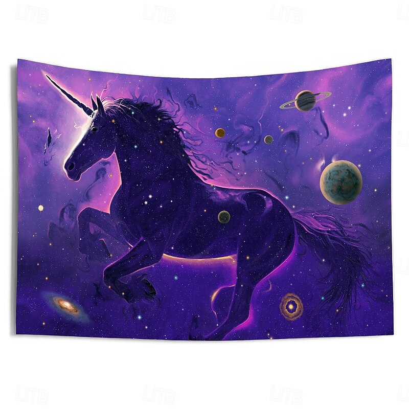 "Unicorn Nebula" Vincent Hie Blacklight Tapestry Glow in the Dark Glow Party UV Reactive Trippy Misty Hanging Tapestry Wall Art Mural for Living Room Bedroom4