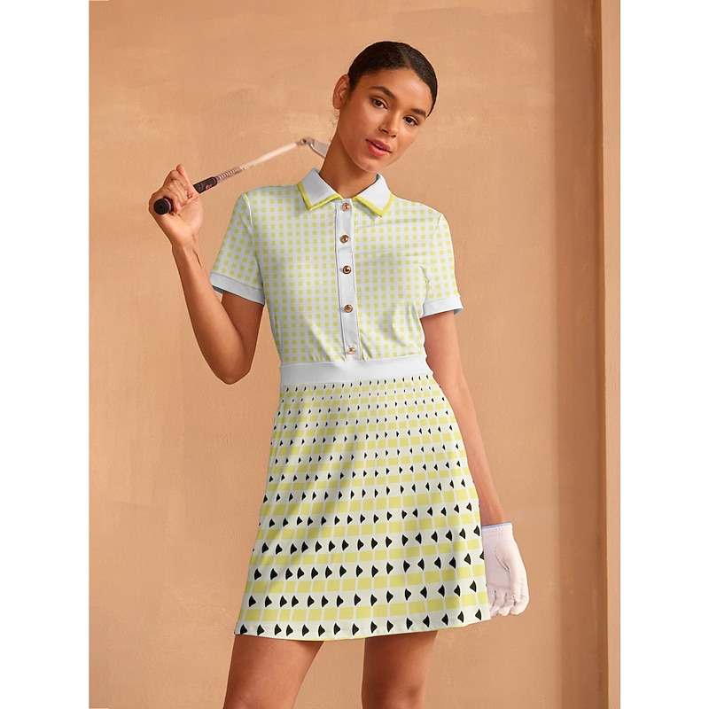 Women's Golf Dress Yellow Short Sleeve Dress Ladies Golf Attire Clothes Outfits Wear Apparel2