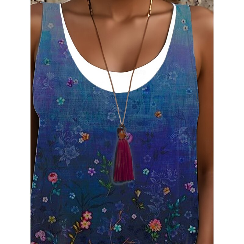Women's Midi Dress Tank Dress Fashion Classic Outdoor Daily Weekend Regular Fit Graphic Sleeveless Crew Neck Blue Spring Fall4