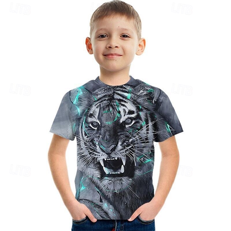 Boys 3D Animal Tiger T shirt Tee Short Sleeve Summer Spring Fashion Basic Kids 4-12 Years Crew Neck Outdoor Casual Daily Regular Fit2