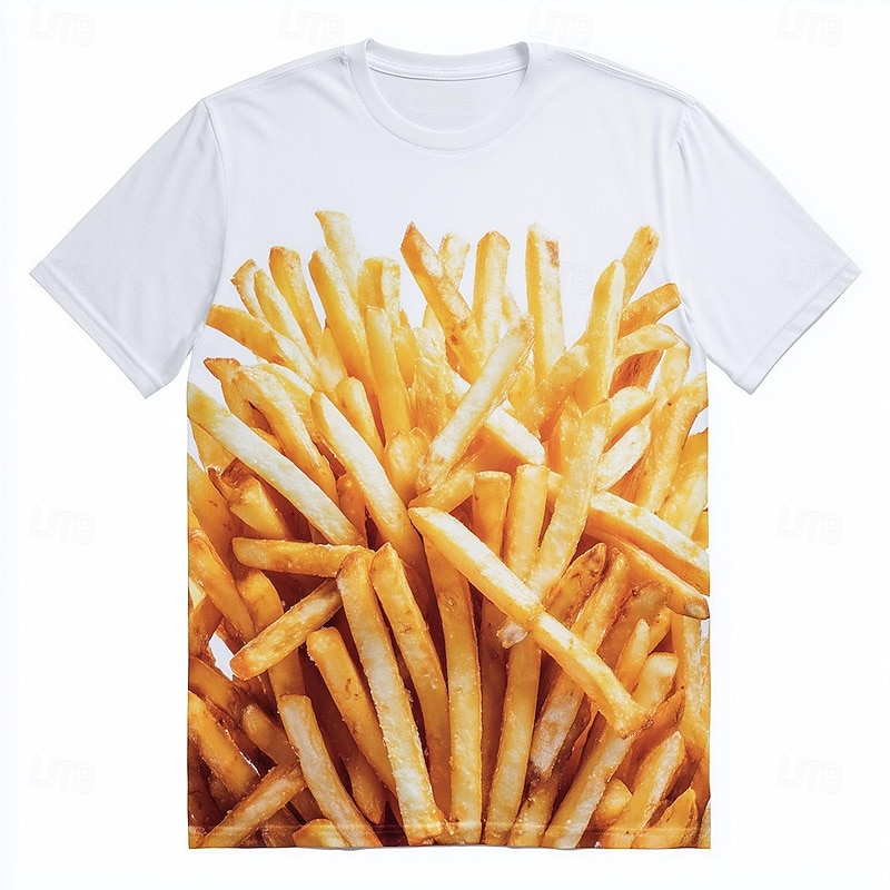 Men's 3D Cartoon French fries T Shirt Short Sleeve T shirt 3D Print Crew Neck Shirt Exaggerated Designer Party Street Casual White 1 White Summer Spring Clothing Apparel S M L XL XXL XXXL 4XL