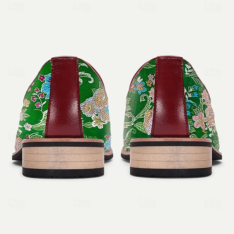 Men's Loafers Green Jacquard Fabric Slip-On Shoes with Floral Embroidery and Tassel Details for Casual and Semi-Formal Occasions4