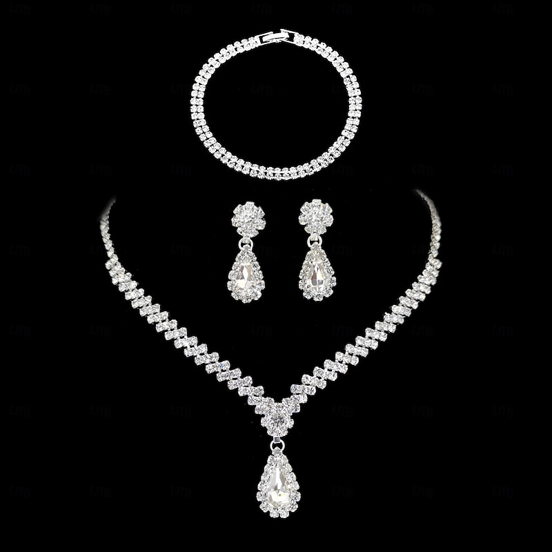 Bridal Jewelry Sets 1 set Zircon Rhinestone 1 Bracelet Earrings Necklace Women's Elegant Stylish Sweet Jewelry Set For Wedding Special Occasion Party Evening Wear2
