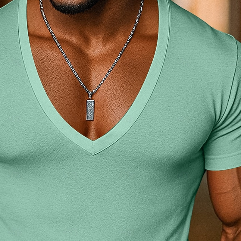 Men's T Shirt Tee Top Short Sleeves V Neck Summer Solid Color Fashion Designer Basic V Neck Vacation Street Casual Light Blue Black Pink Top Tee for Men2