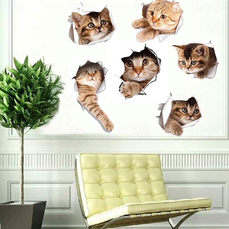 6PCS 3D Wall Stickers Cats Self Adhesive Wall Decals/Removable Vinyl Art Murals for Living Room Bedroom Toilet House Wall DIY Decoration2