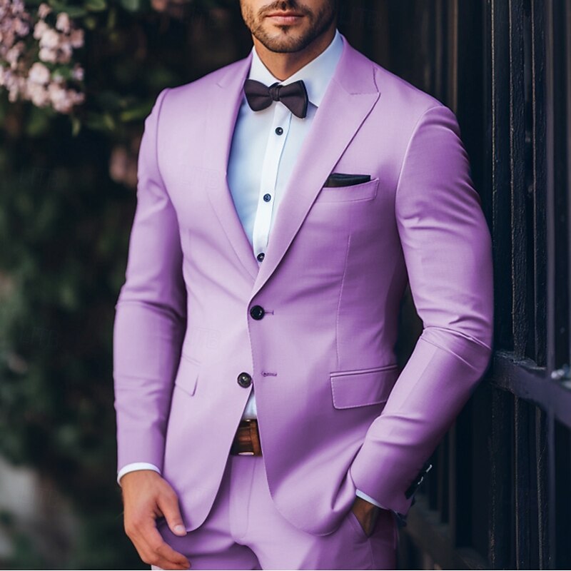 Men's Wedding Party Suits Purple Summer Fashion Formal Solid Colored Standard Fit 2 Piece Single Breasted Two-buttons2